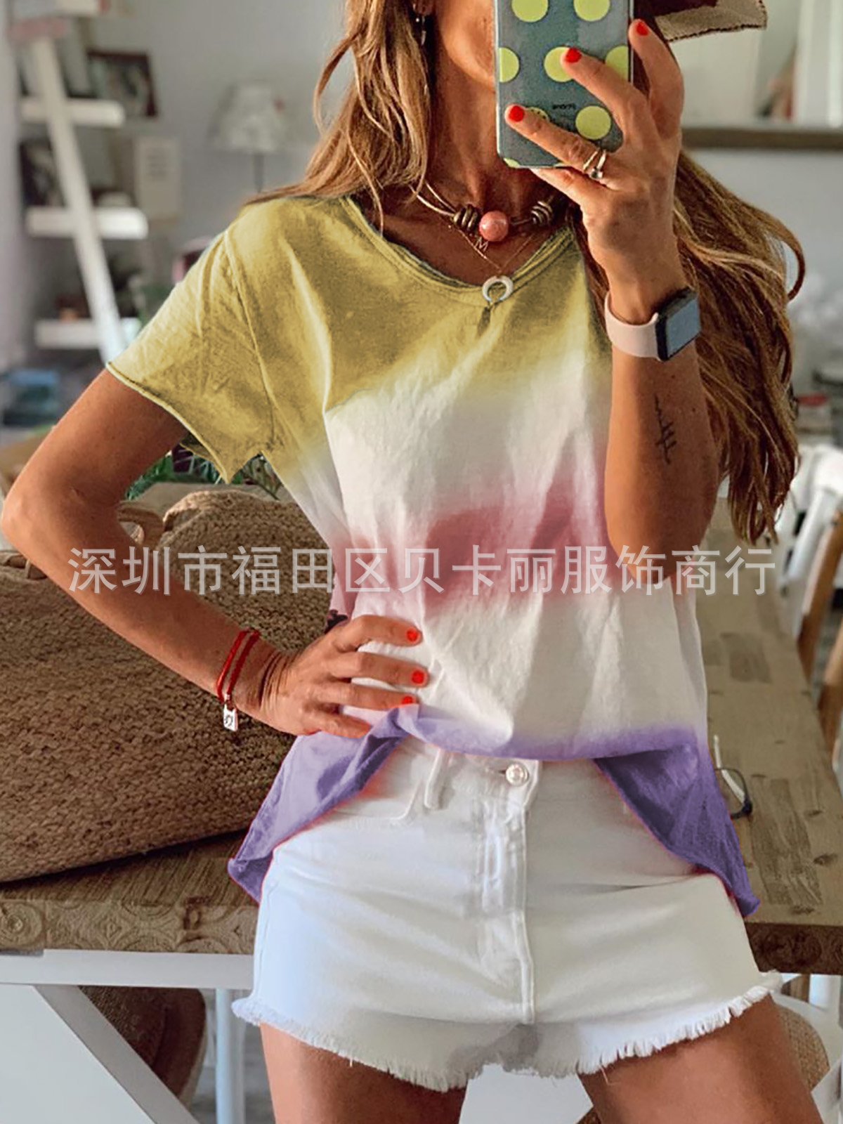 Gradient Rainbow Short Sleeve T-Shirt for Women
