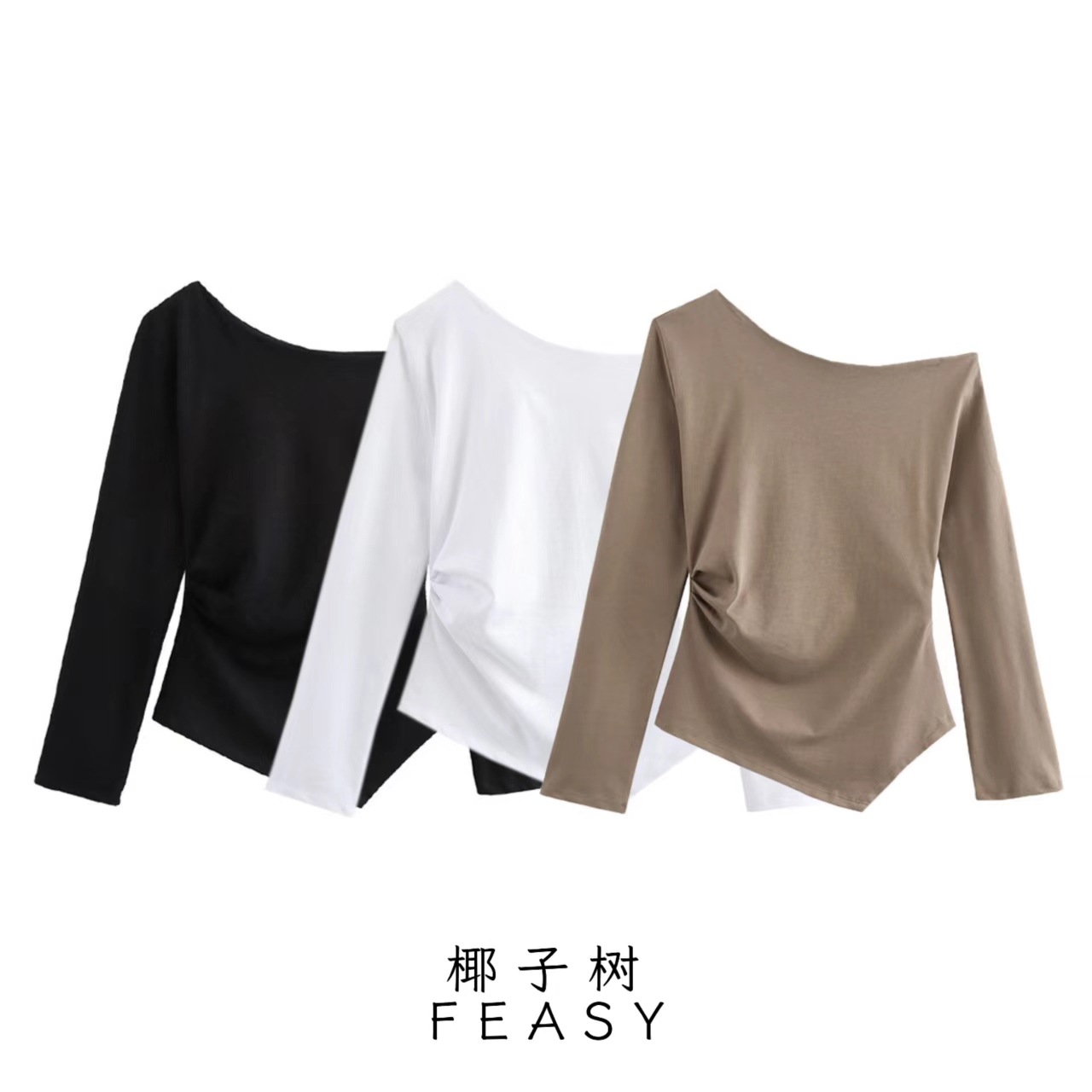 Women's Asymmetric Pleated Top Long Sleeve Pullover