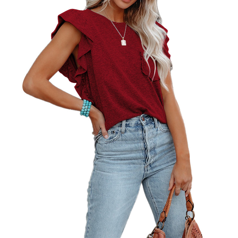 Women's Double-Layer Ruffle Crewneck Short-Sleeve Top