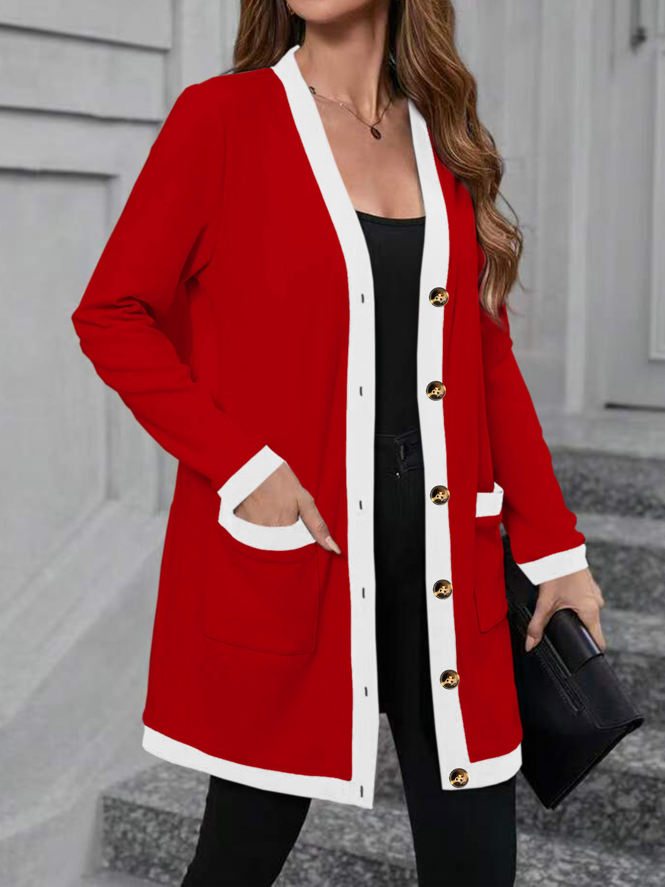 Women's Colorblock Single-Breasted Long-Sleeve Top