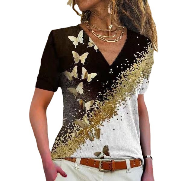Women's V-Neck Graphic Print Short Sleeve T-Shirt
