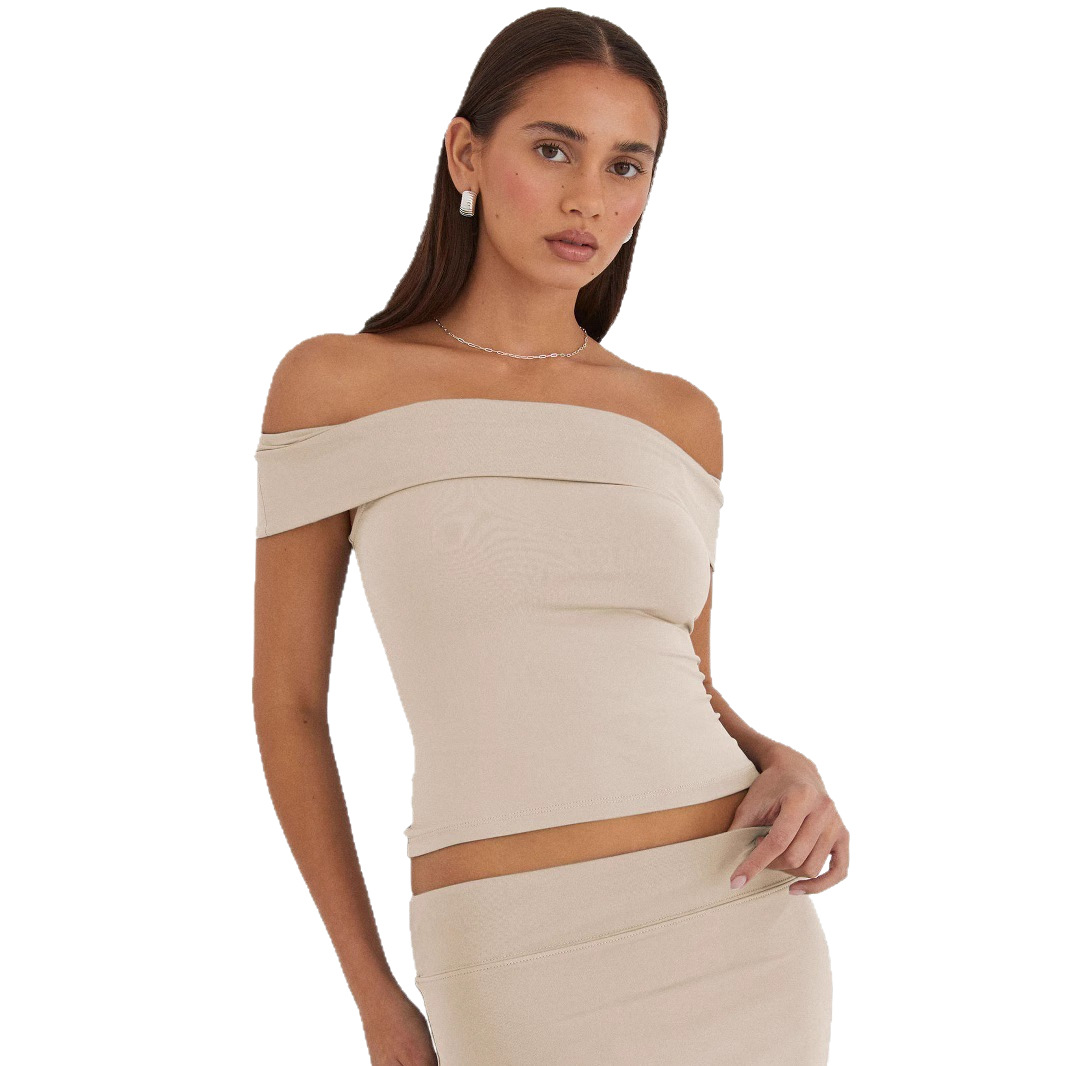 Women's Off-Shoulder Tube Top Short Sleeve Slim Fit Sexy T-Shirt