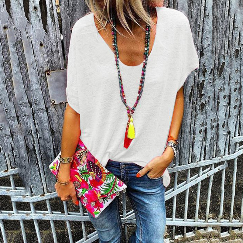 Candy Color V-Neck Short Sleeve T-Shirt for Women