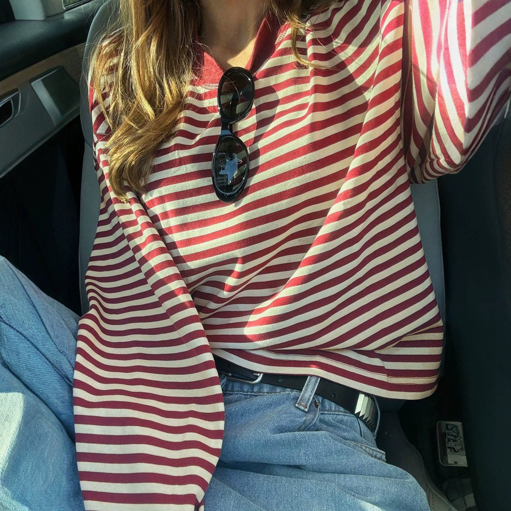 Relaxed Color-Block Striped Long-Sleeve T-Shirt