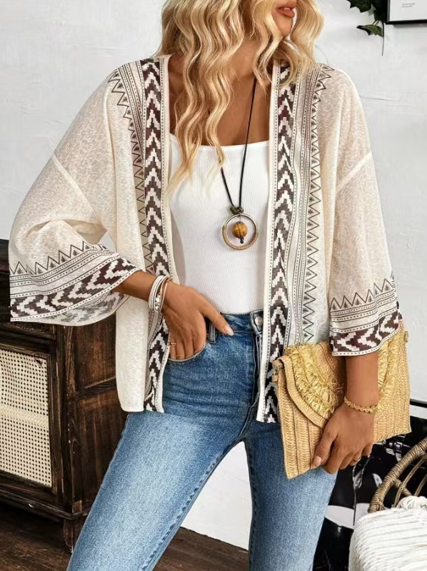 Elegant Casual Printed Flare-Sleeve Cardigan