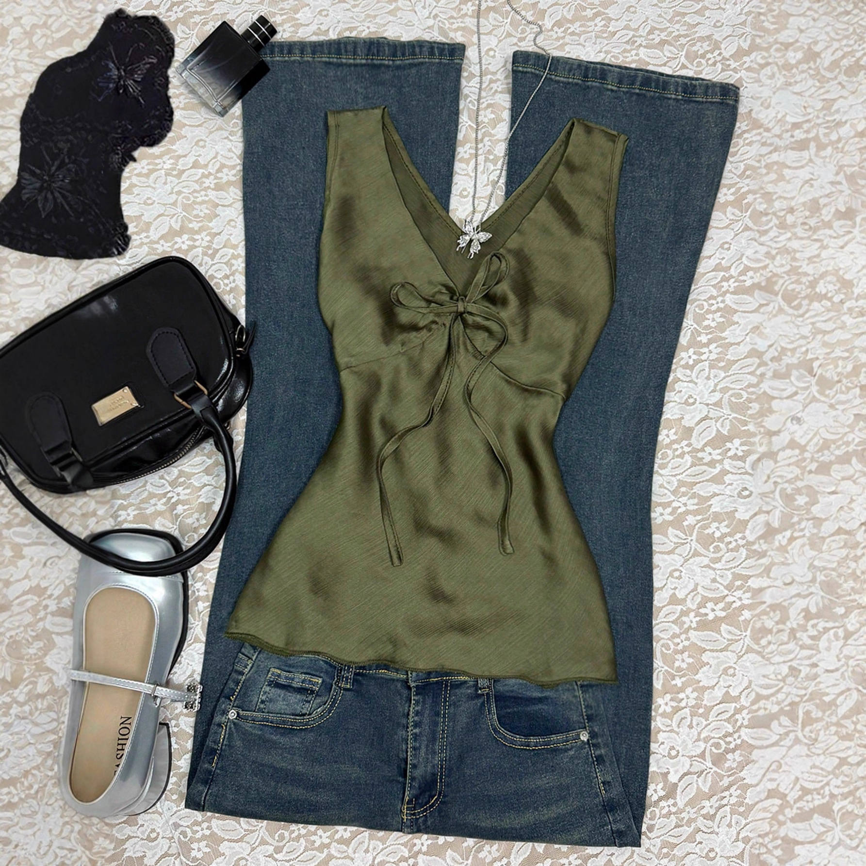 V-Neck Tie Bow Slim Fit Cami Top