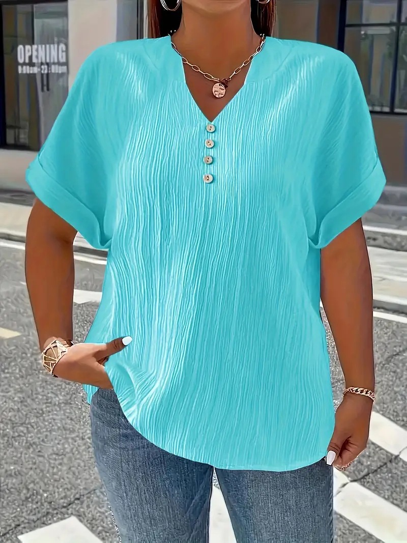Plus Size V-Neck Short Sleeve Top