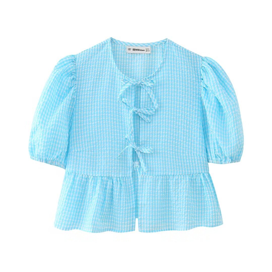 Women's Tie-Front Puff Sleeve Top