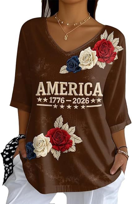 Floral Letter Print V-Neck Half-Sleeve Women's T-Shirt