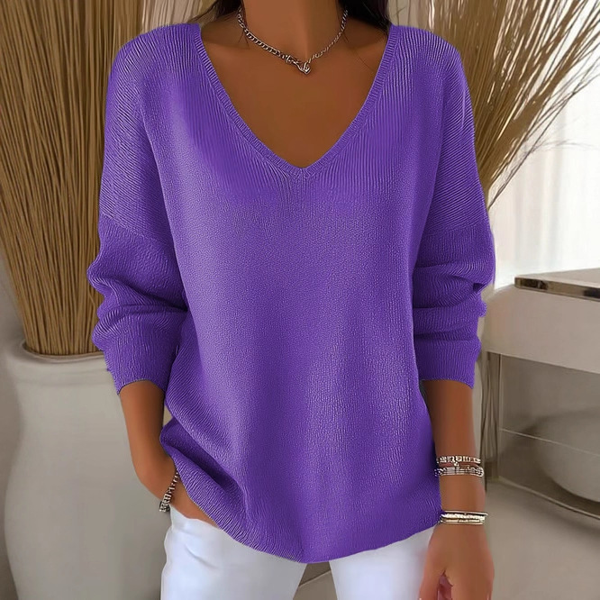 Women's Minimalist Solid V-Neck Long-Sleeve T-Shirt