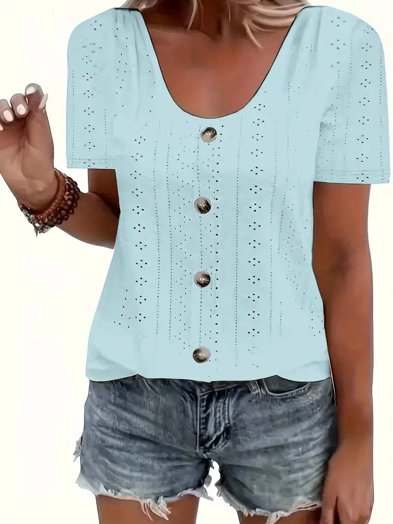 Crewneck Loose Single-Breasted Jacquard Short-Sleeve T-Shirt