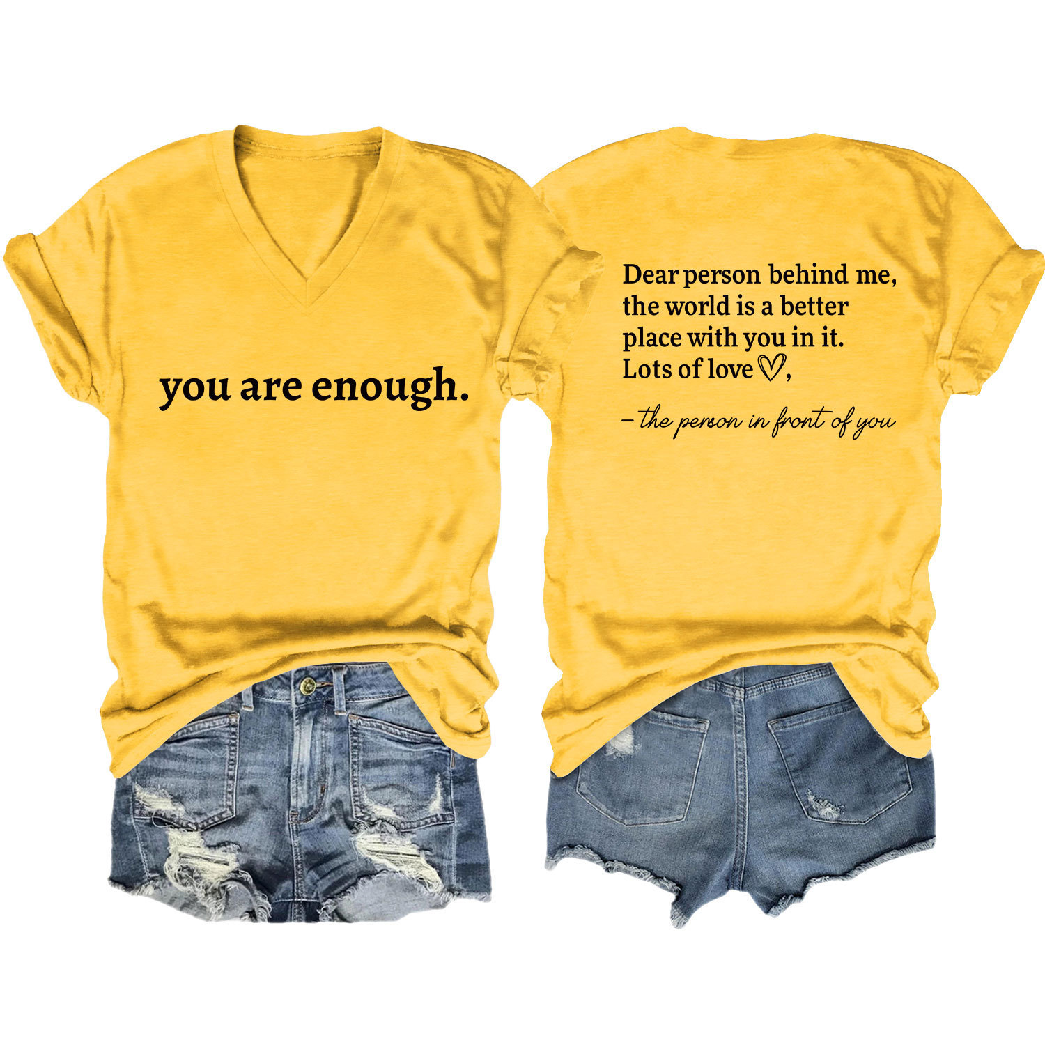 Women's Summer Heart Letter Print V-Neck Short Sleeve T-Shirt