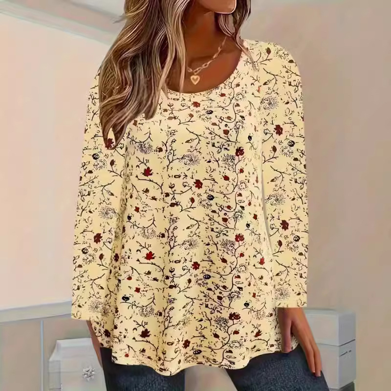 Women's Floral Print Long Sleeve Crew Neck T-Shirt