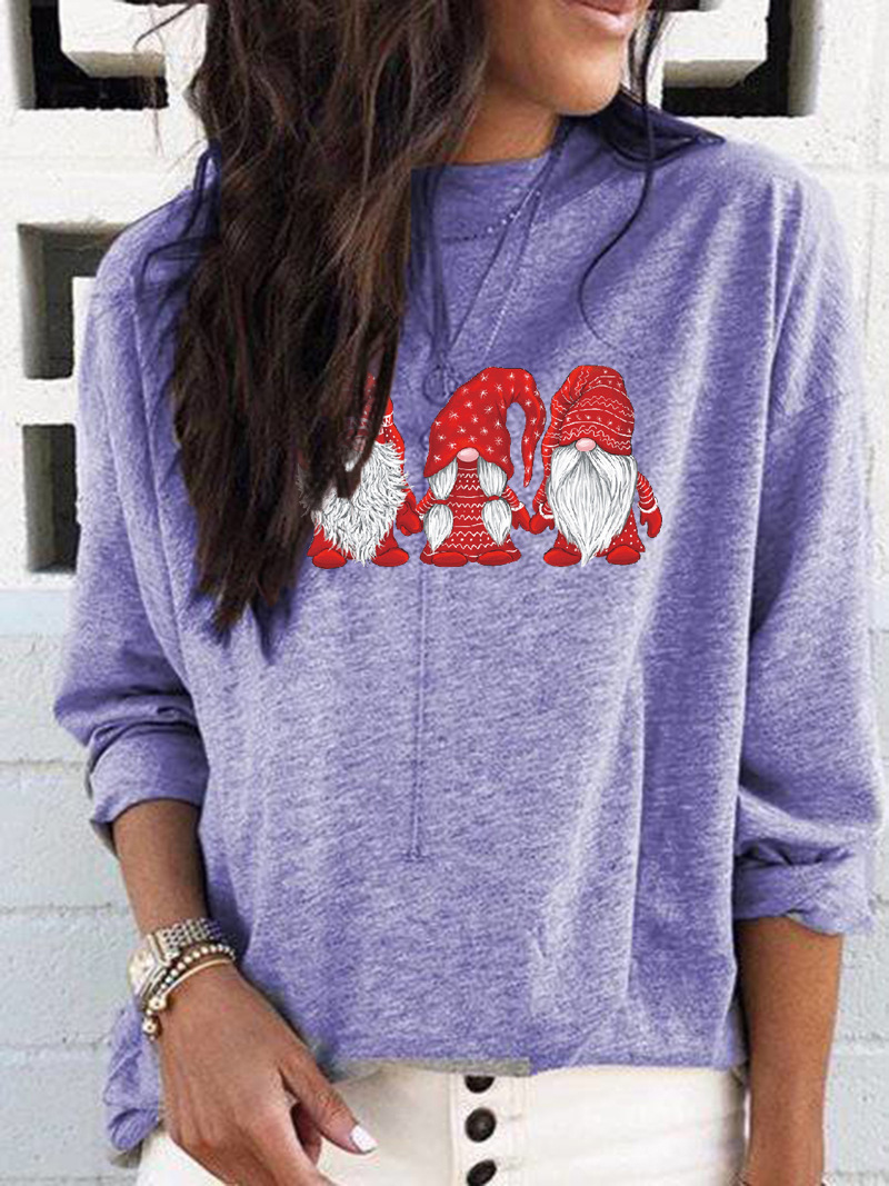 Christmas Santa Print Crewneck Long-Sleeve Women's T-Shirt