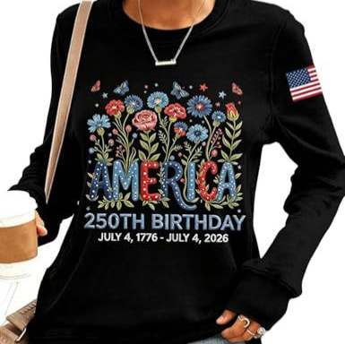 American Flag Letter Floral Print Long Sleeve Women's Top