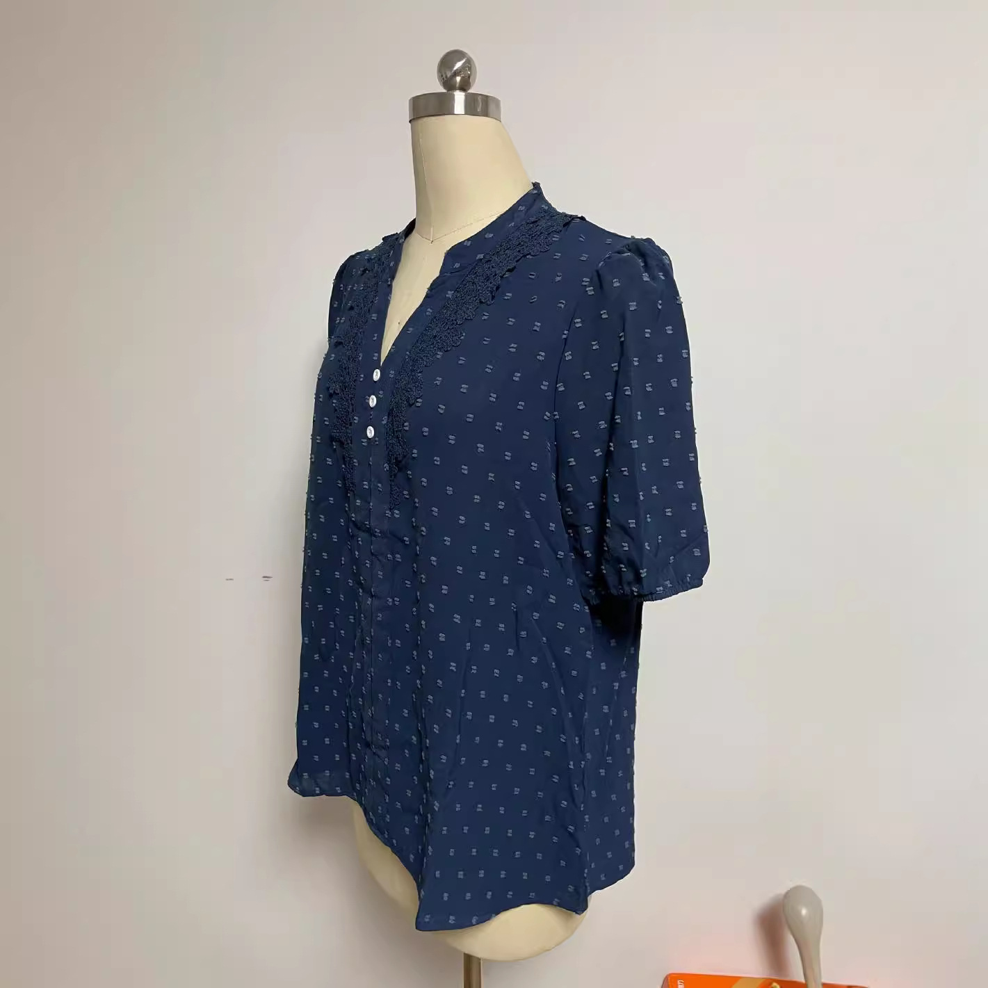 Women's V-Neck Button Short-Sleeve Shirt