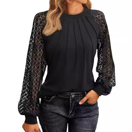 Women's Lace Trim Long Sleeve Knit Shirt