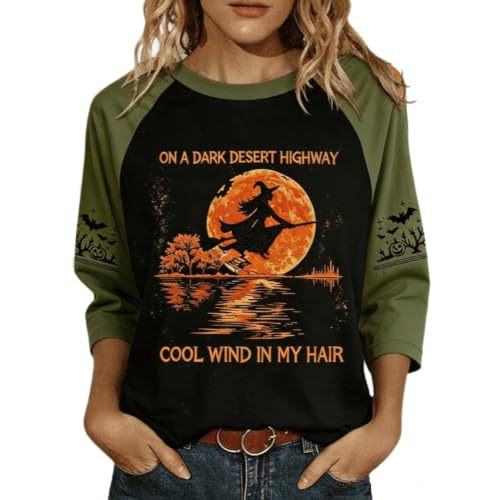 Halloween Witch Broom Print Long Sleeve Top