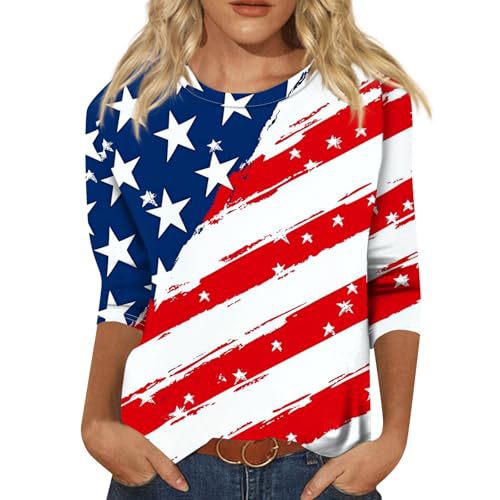 Summer American Flag Print Crewneck Short Sleeve Top