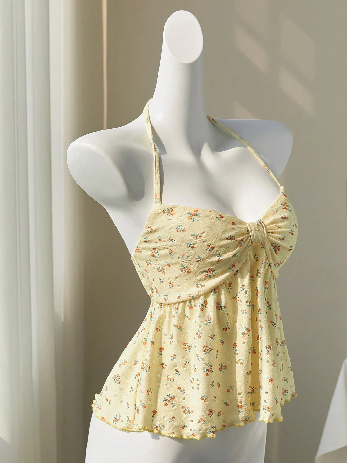 Japanese-Style Floral Tie-Front Cami Doll Top