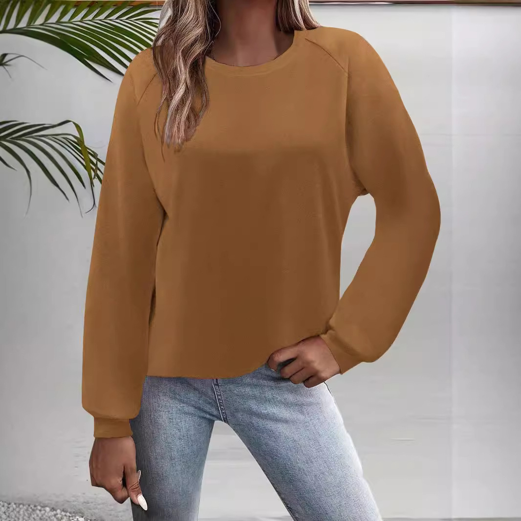 Women's Long Sleeve Crewneck T-Shirt Solid Color Loose Fit Top