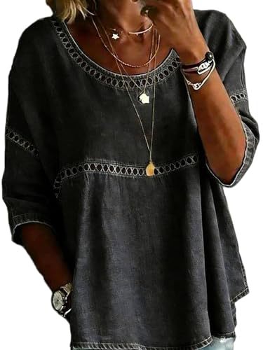 Plaid & Solid Print Mid-Sleeve Casual Women's Top