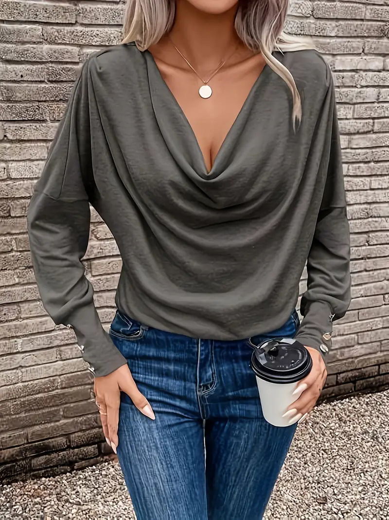 Women's V-Neck Knit Long-Sleeve Loose Top