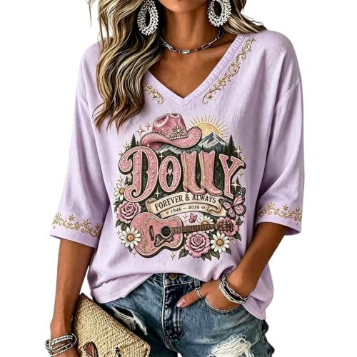 Summer Dolly Print V-Neck Half-Sleeve Women's Top
