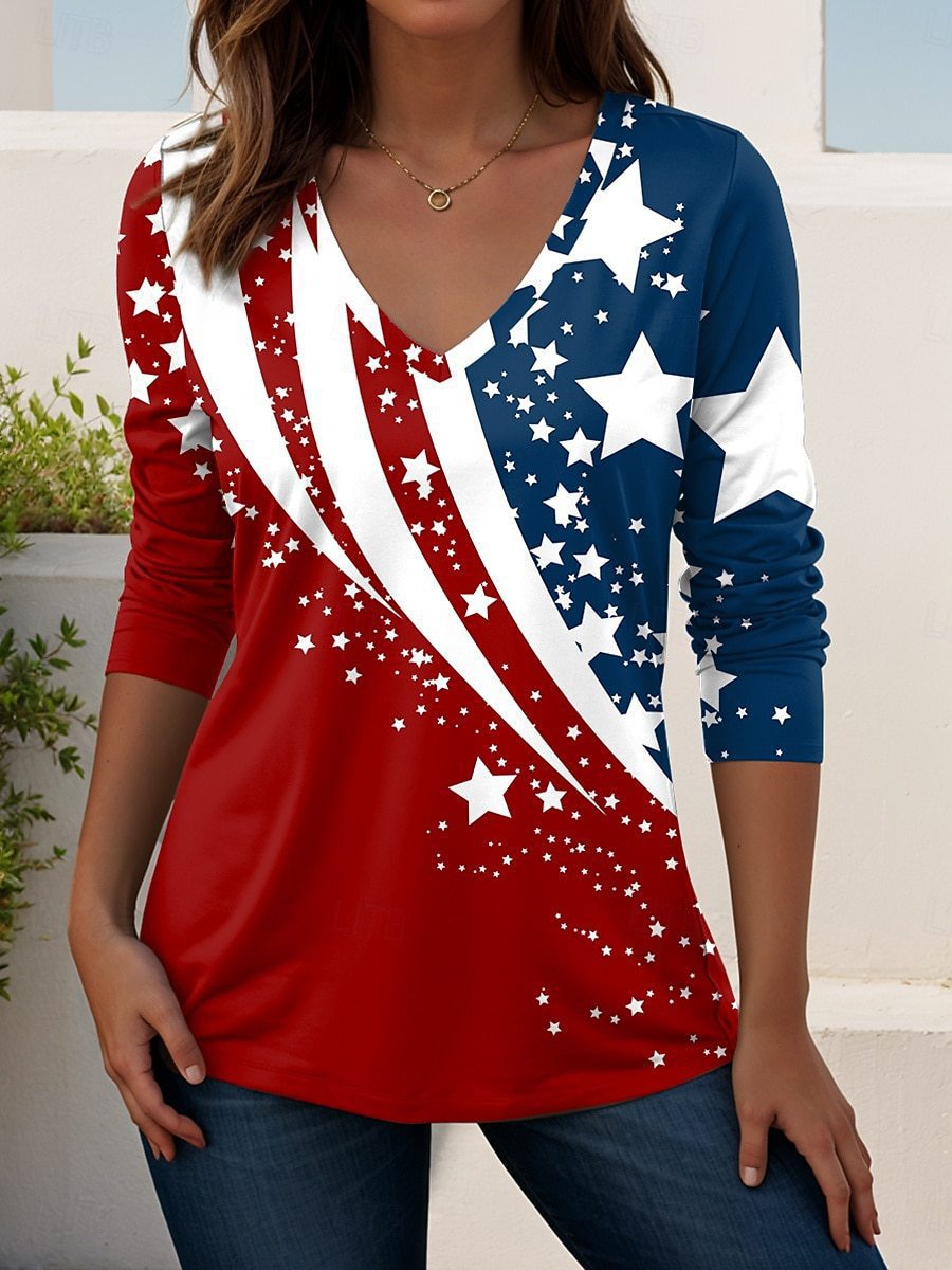 Cross Flag Freedom Print V-Neck Short Sleeve Women's T-Shirt