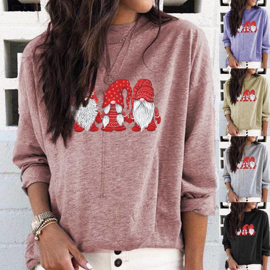Christmas Santa Print Crewneck Long-Sleeve Women's T-Shirt