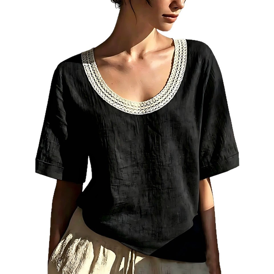 Women's Vintage Short Sleeve Lace U-Neck Tank Top