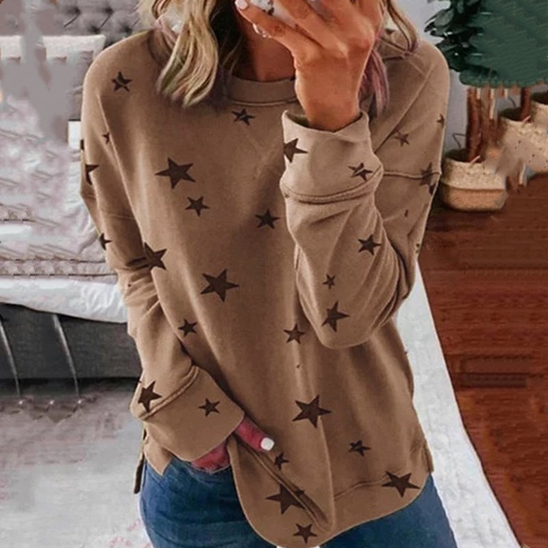 Star Print Long Sleeve Plus Size T-Shirt