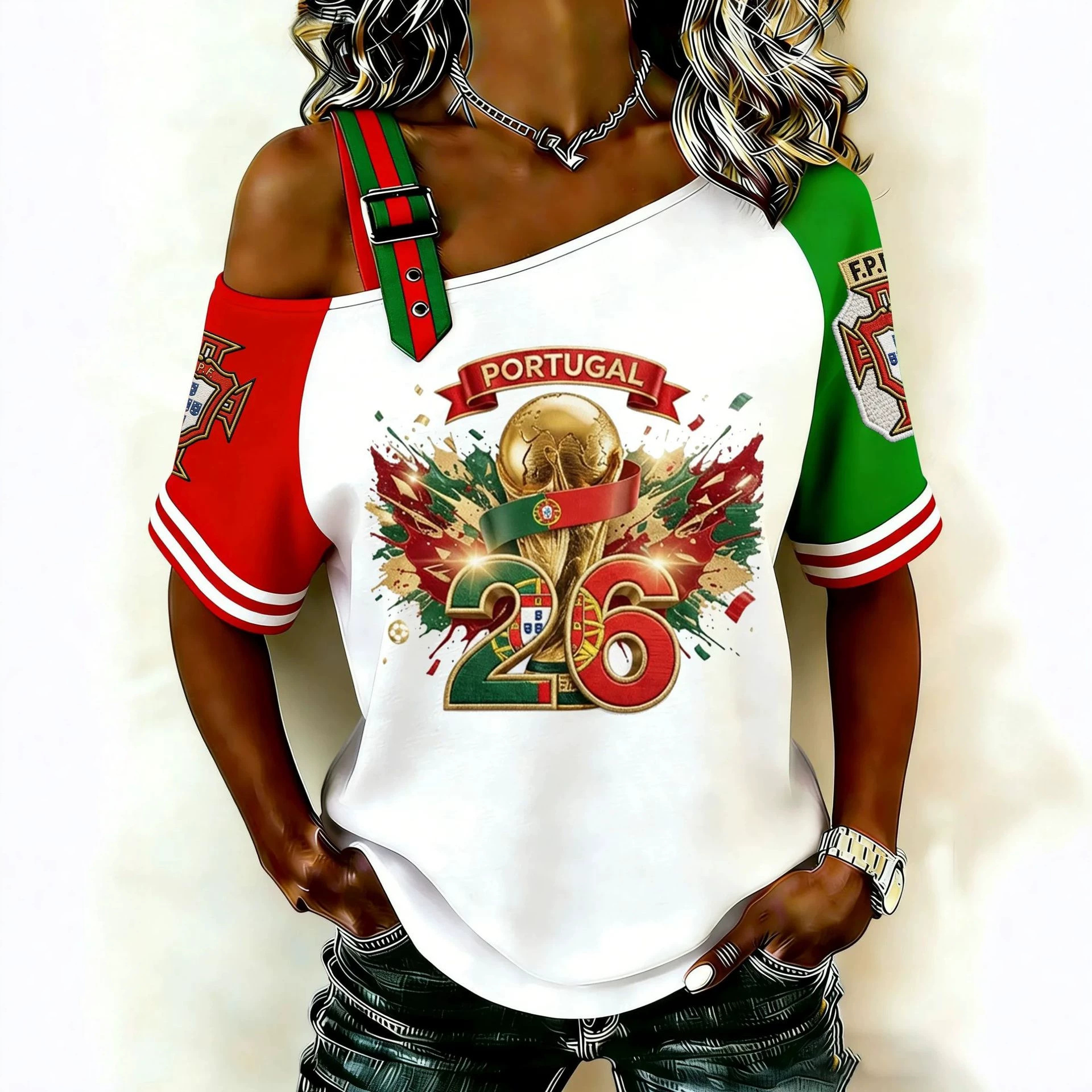 Women's Asymmetric One-Shoulder Printed Short-Sleeve Top
