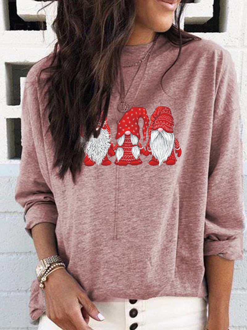 Christmas Santa Print Crewneck Long-Sleeve Women's T-Shirt