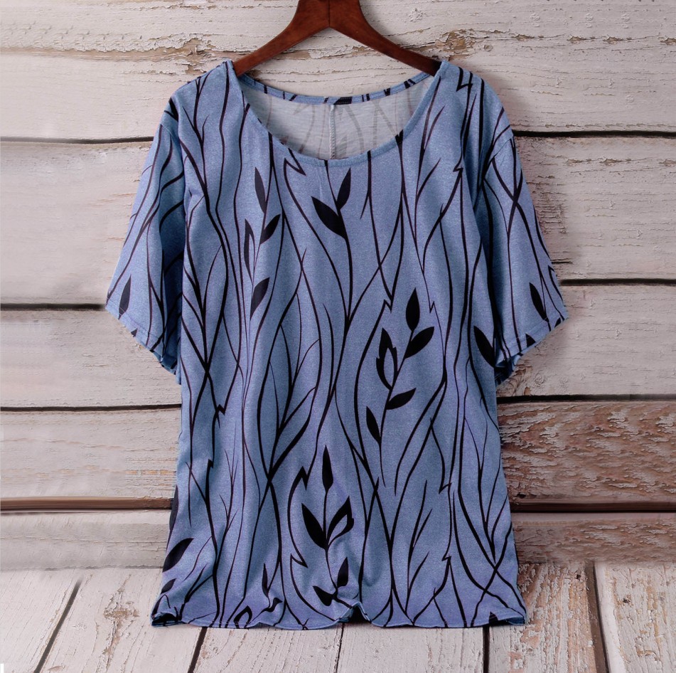 Women's Leaf Print Half-Sleeve T-Shirt Casual Loose Fit