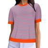 Striped Color-Block Cuff Short-Sleeve Crewneck T-Shirt