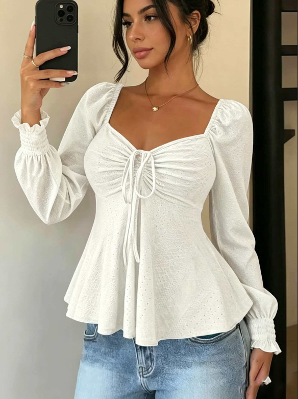 V-Neck Drawstring Ruched Short Sleeve Solid Color Top