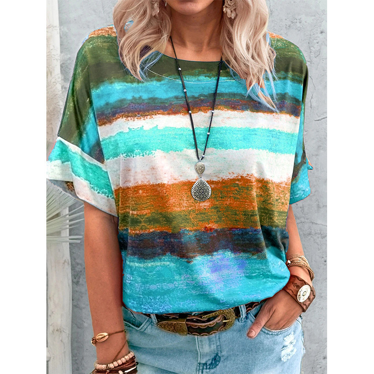 Women's Short Sleeve Gradient Colorblock T-Shirt