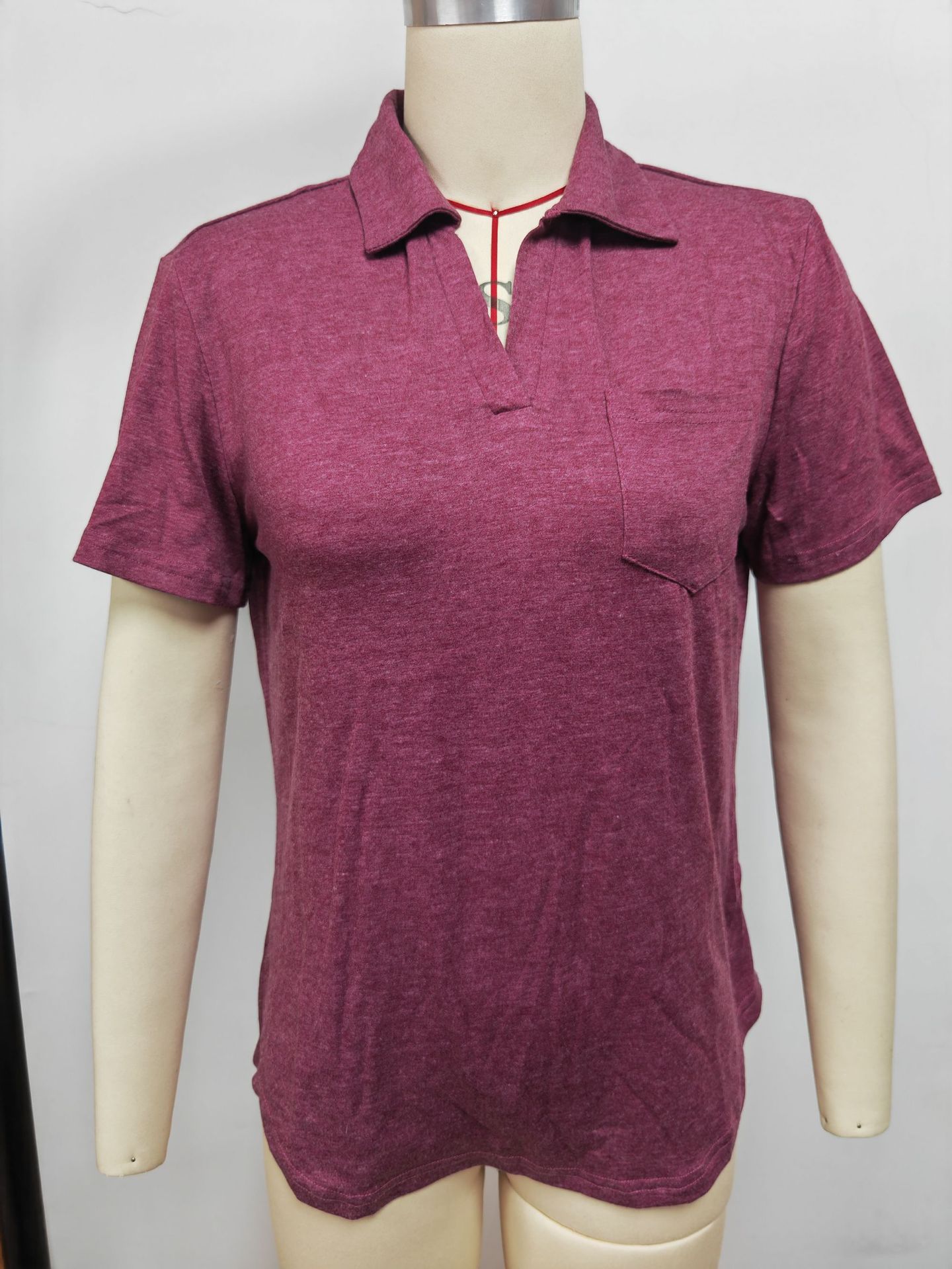 Women's Long Sleeve Solid Color Collared Loose Pocket T-Shirt