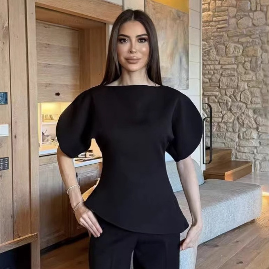 Women's Solid Off-Shoulder Puff Sleeve Top Short Sleeve