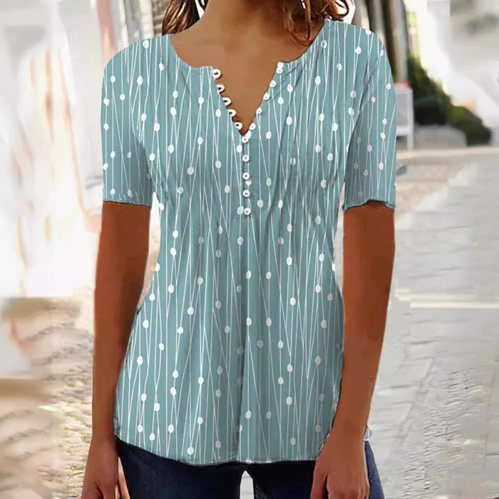 Women's V-Neck Polka Dot Short Sleeve T-Shirt
