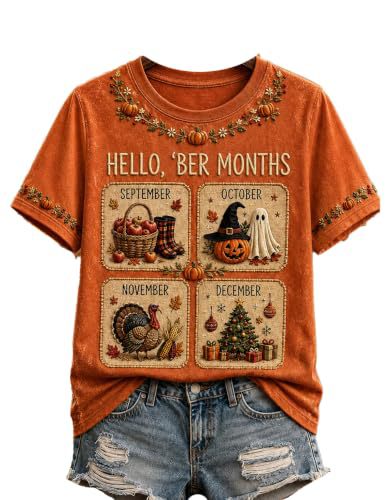 Olive Pumpkin Maple Leaf Print Short Sleeve T-Shirt