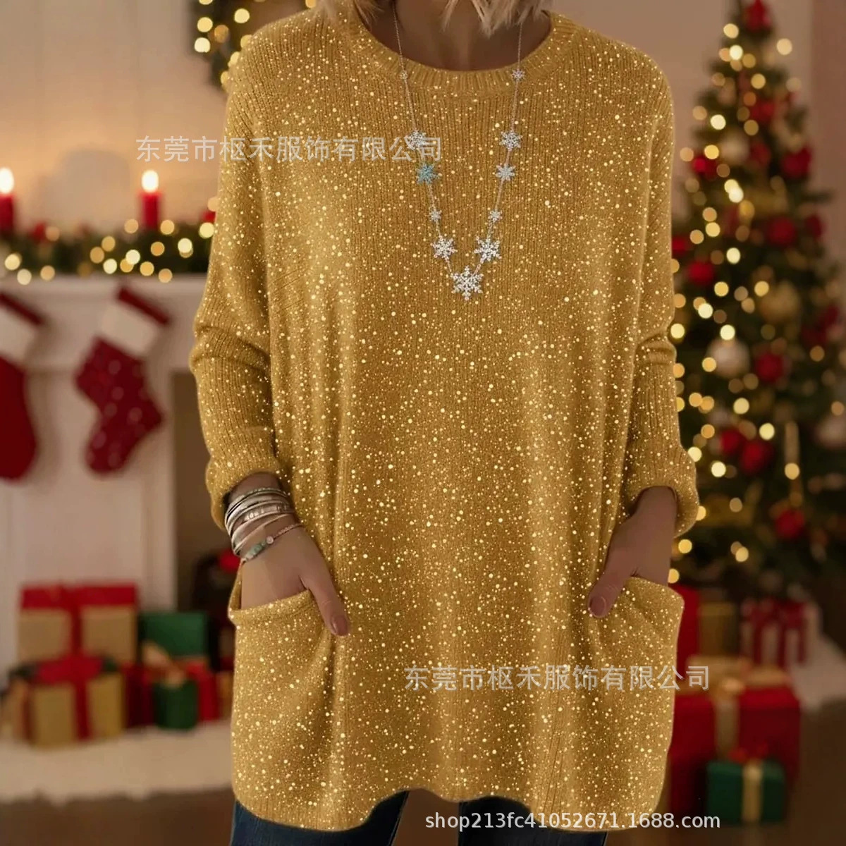 Floral Print Long Sleeve Chunky Knit Top