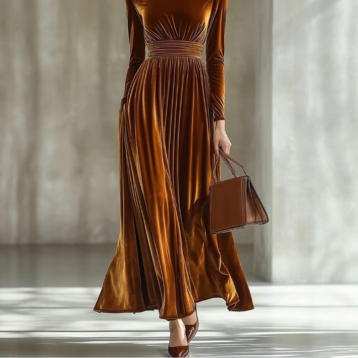 Solid Color Long Sleeve Half Turtleneck Maxi Party Dress