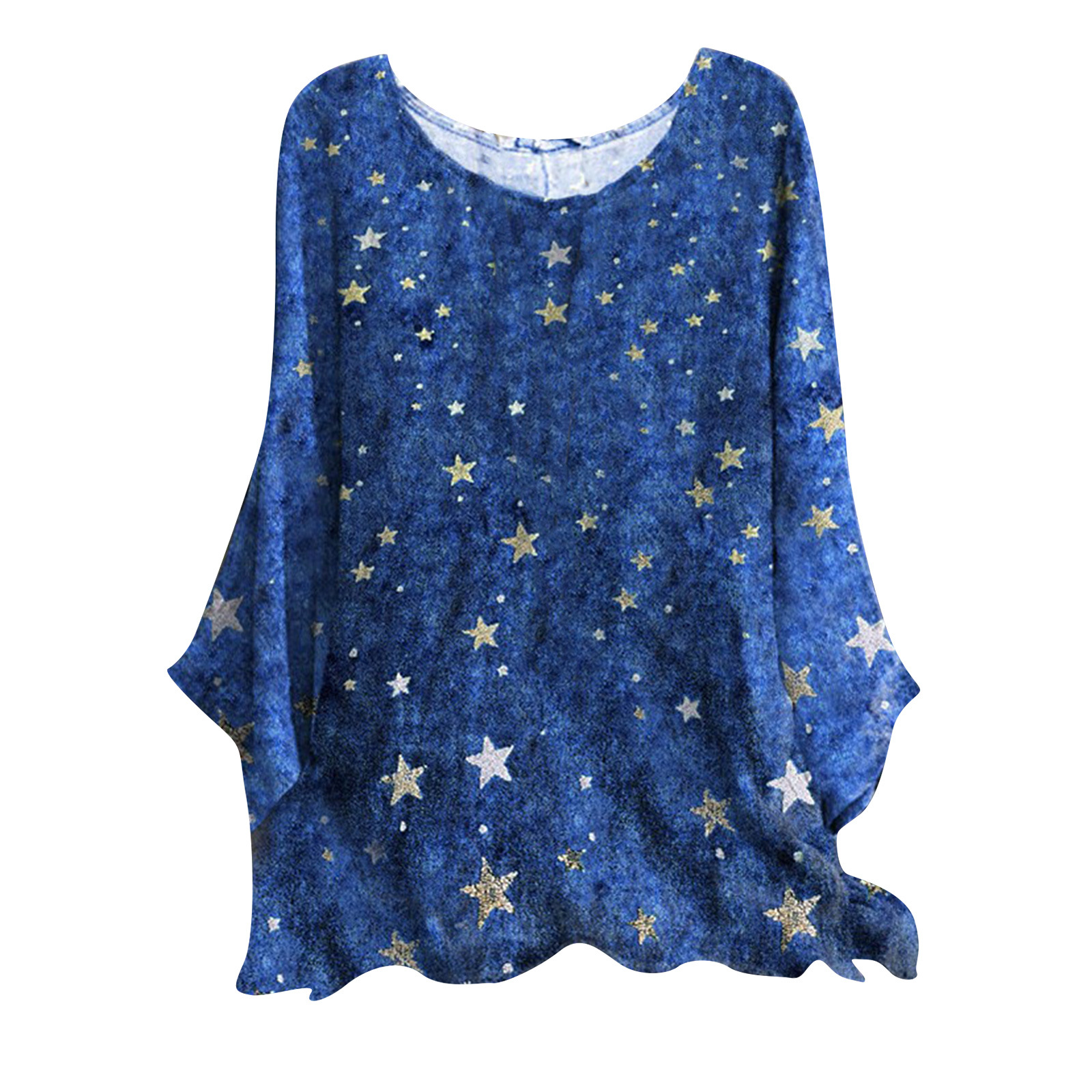 Cotton-Linen Print Round Neck Loose Vintage Top
