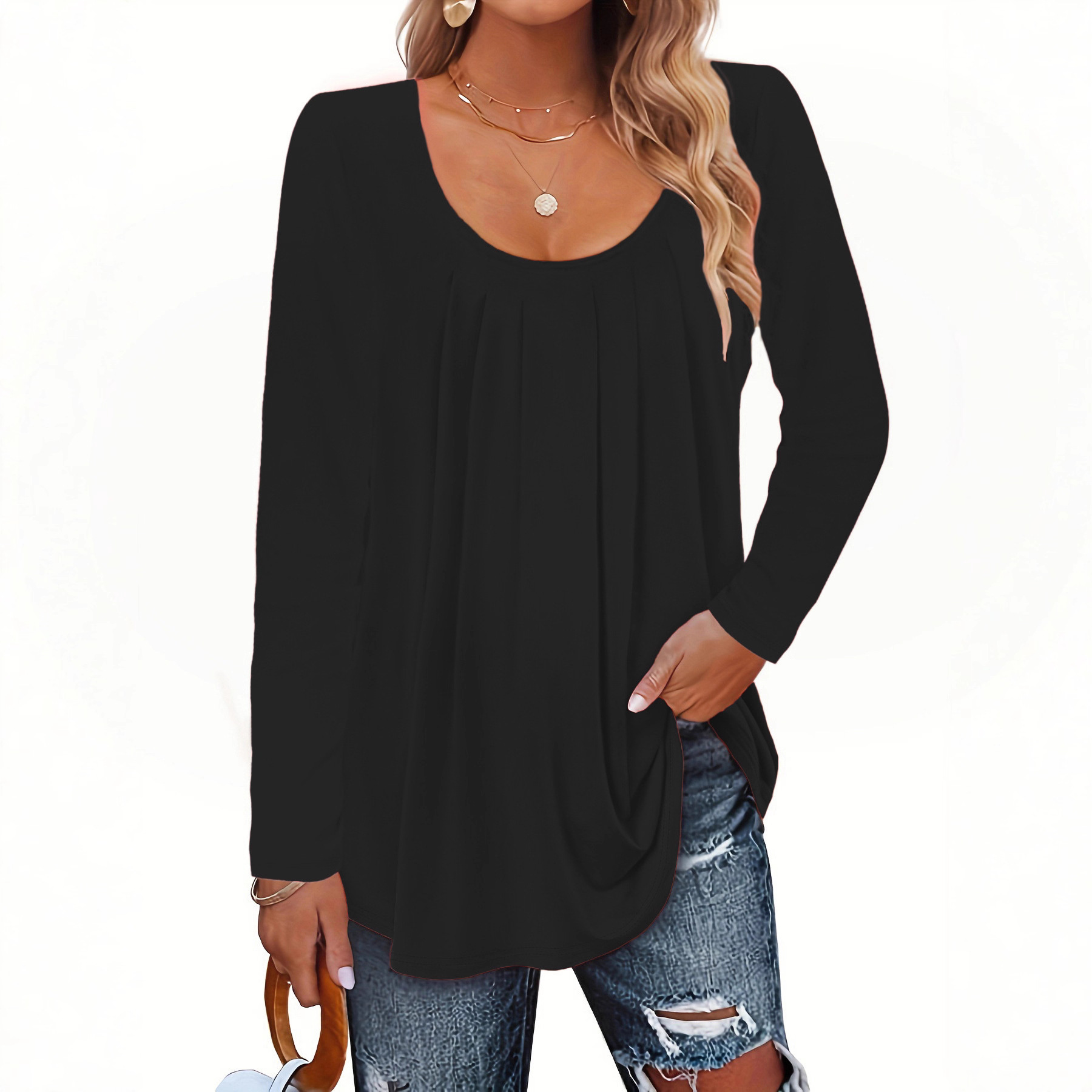 Plus Size Women's Long Sleeve Round Neck Casual Top