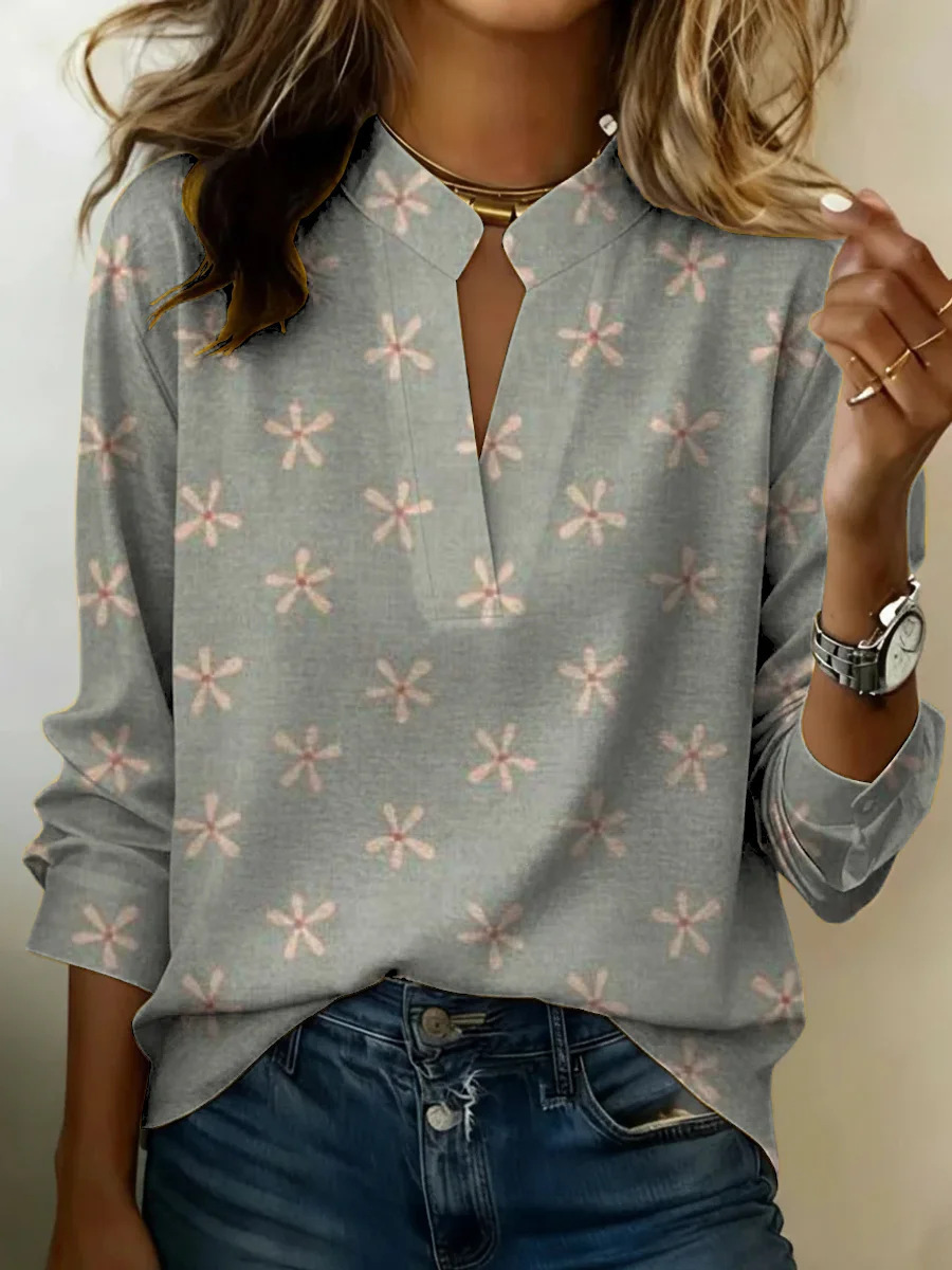 American Flag Print V-Neck Long-Sleeve T-Shirt