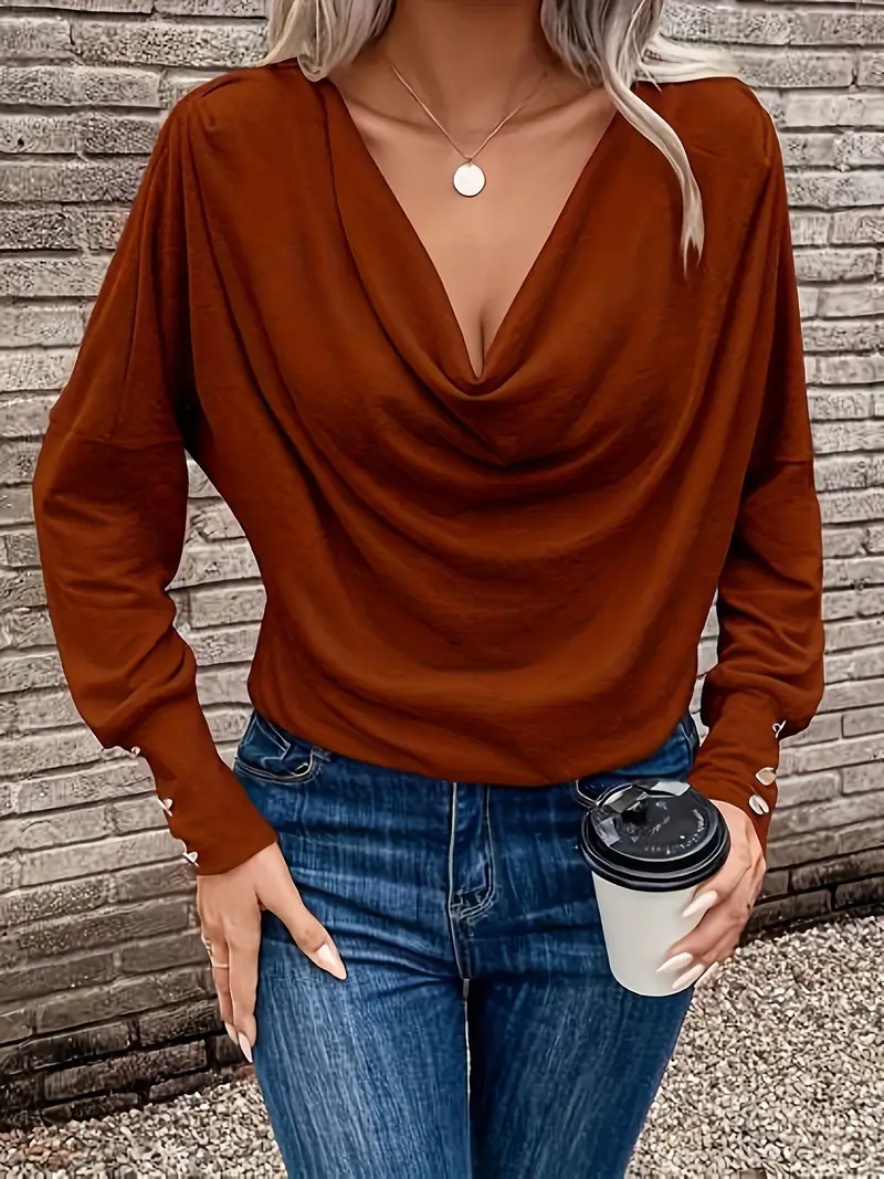 Women's V-Neck Knit Long-Sleeve Loose Top