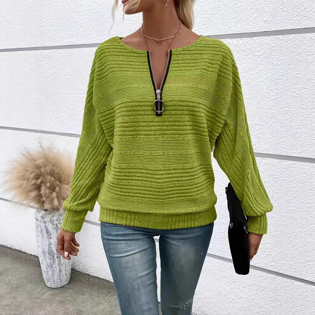Women's Solid Color Long Sleeve Crewneck Patchwork Pullover Top