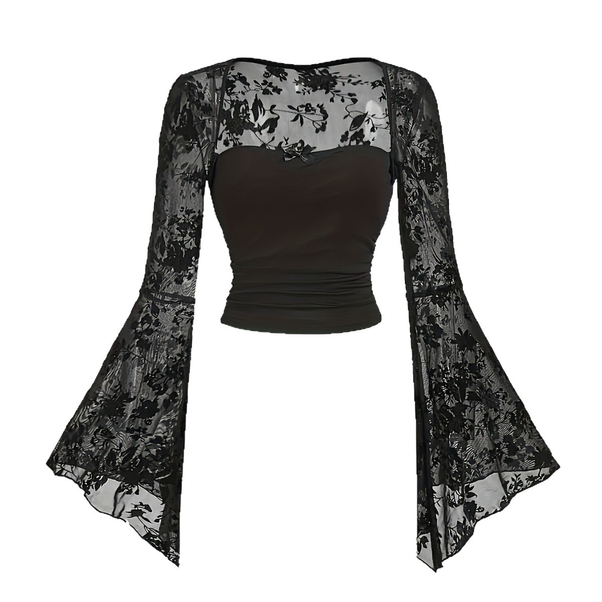 Lace Patchwork Mesh Long Sleeve Top